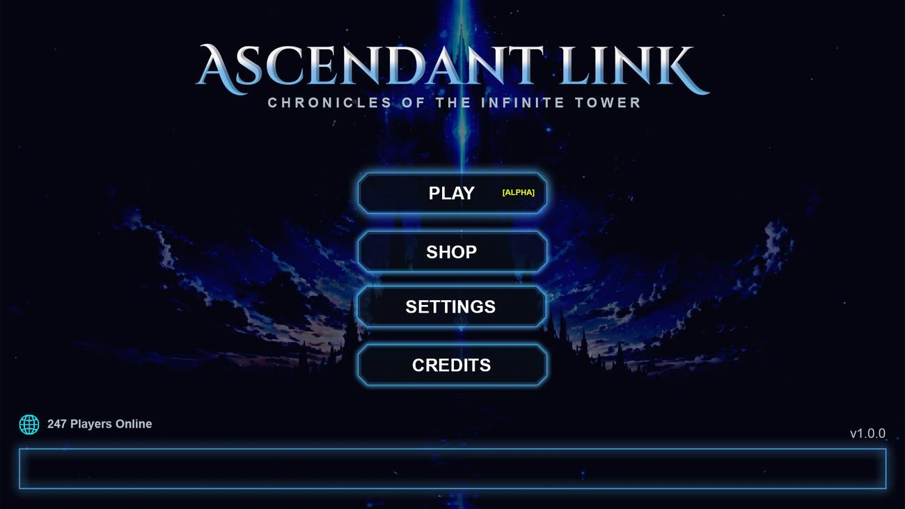 Game main menu UI design for Ascendant Link RPG