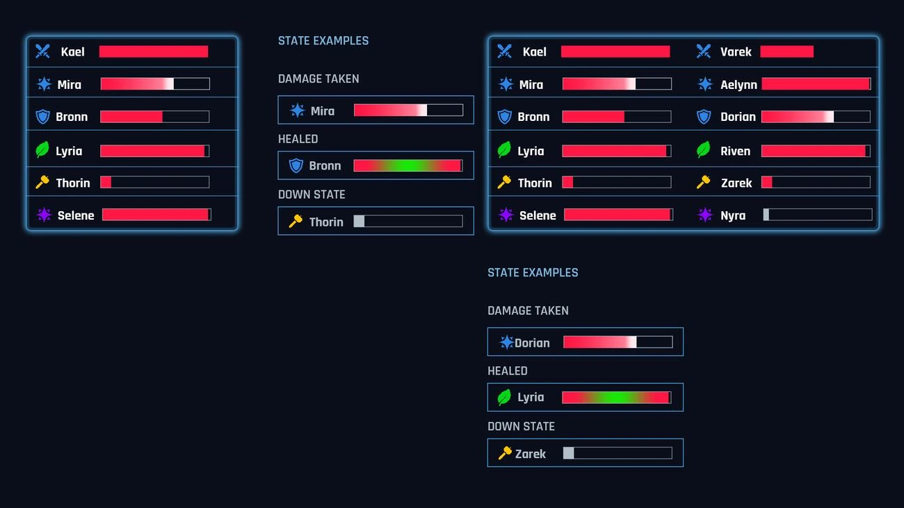 RPG party/team status bar UI design