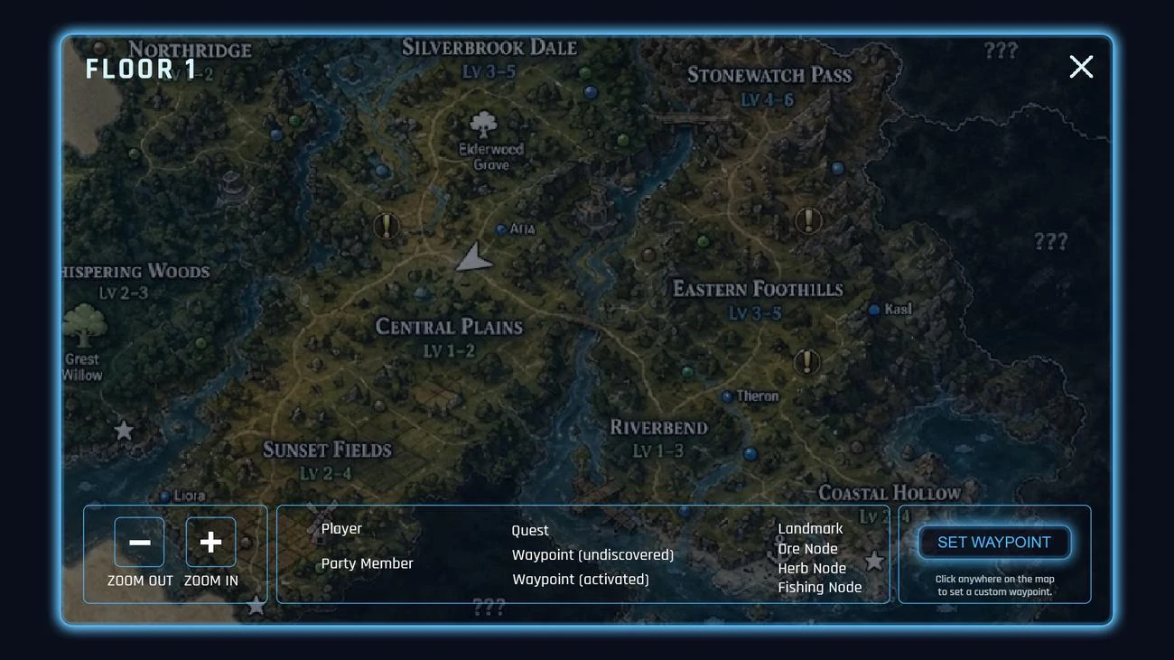 RPG game world map UI design