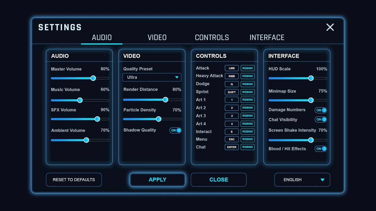 Roblox RPG game settings menu UI design