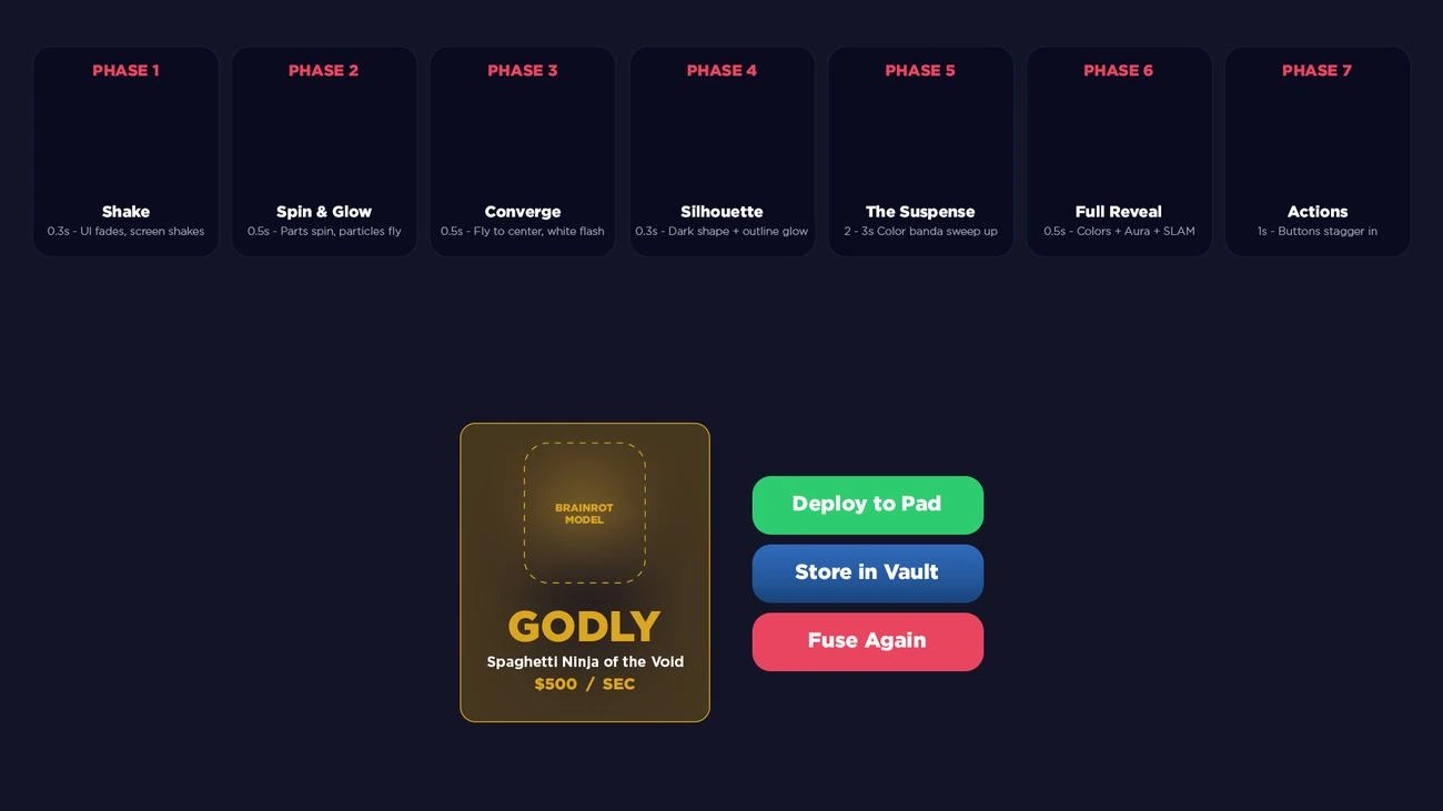 Game UI animation storyboard for item fusion reveal