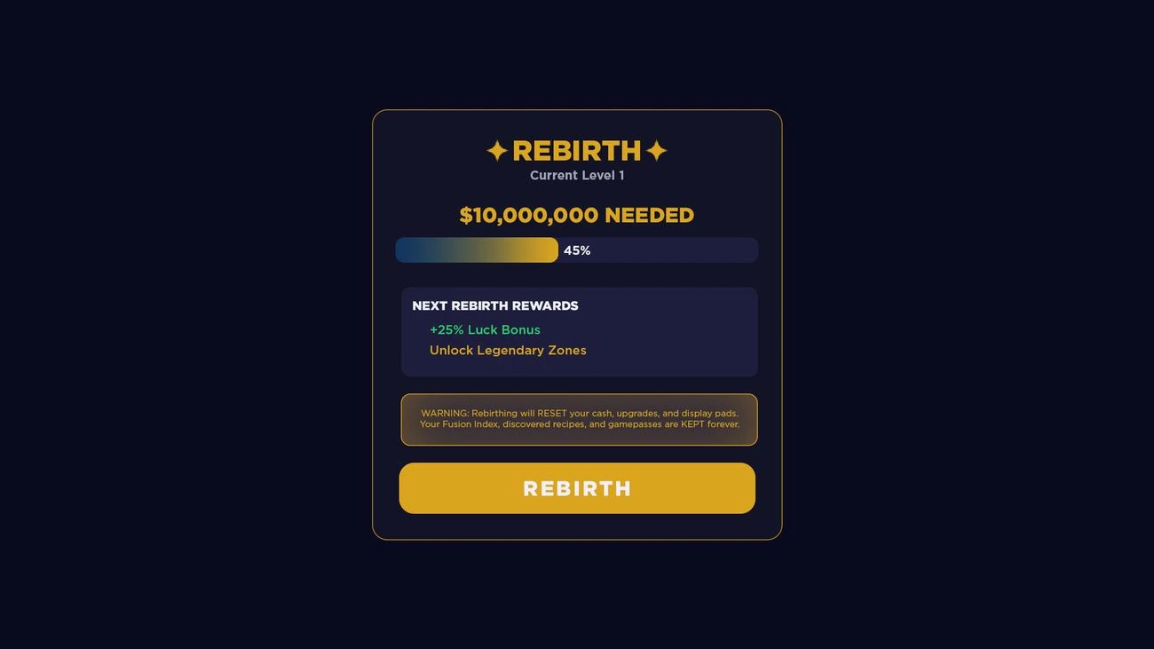 Game prestige/rebirth system UI screen design
