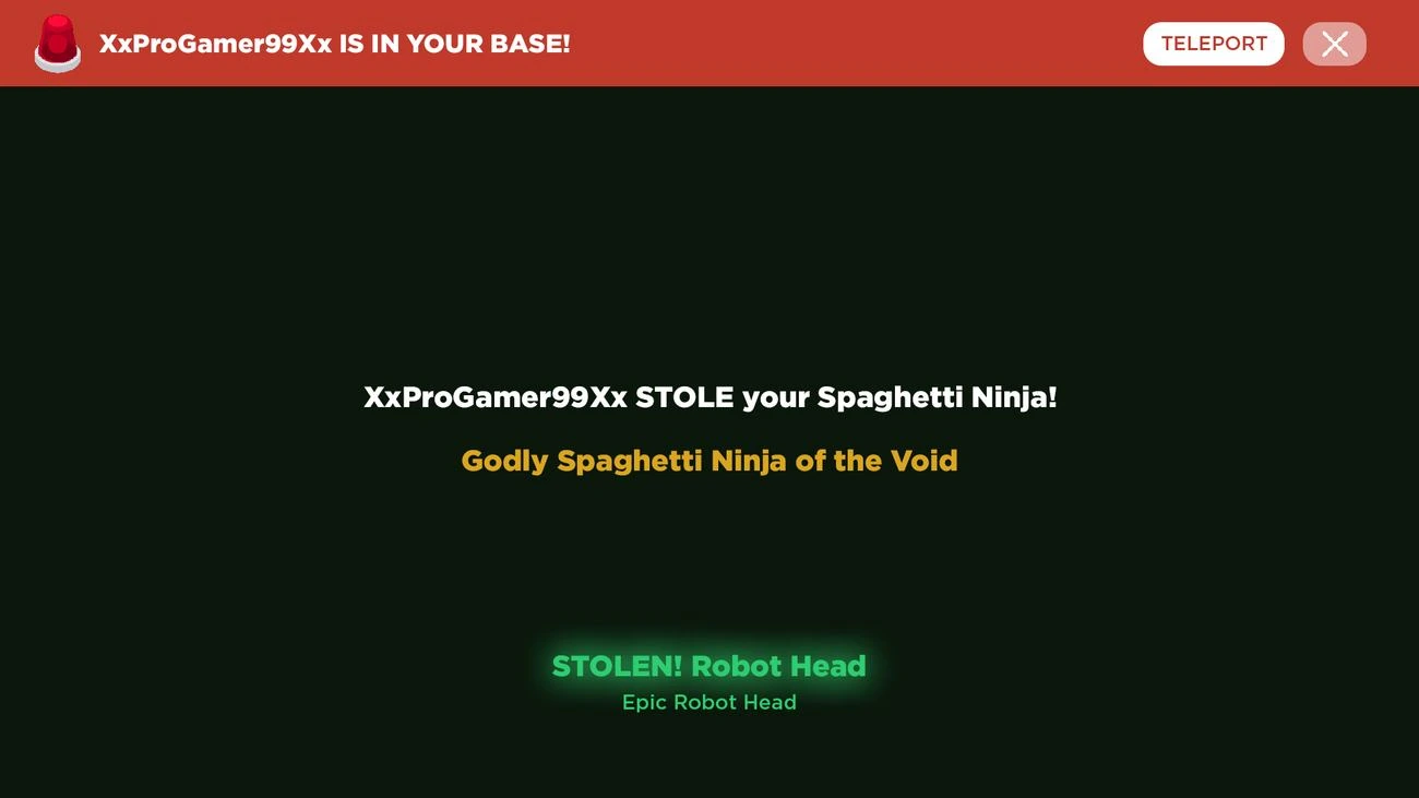 Game PvP notification UI — steal alert design