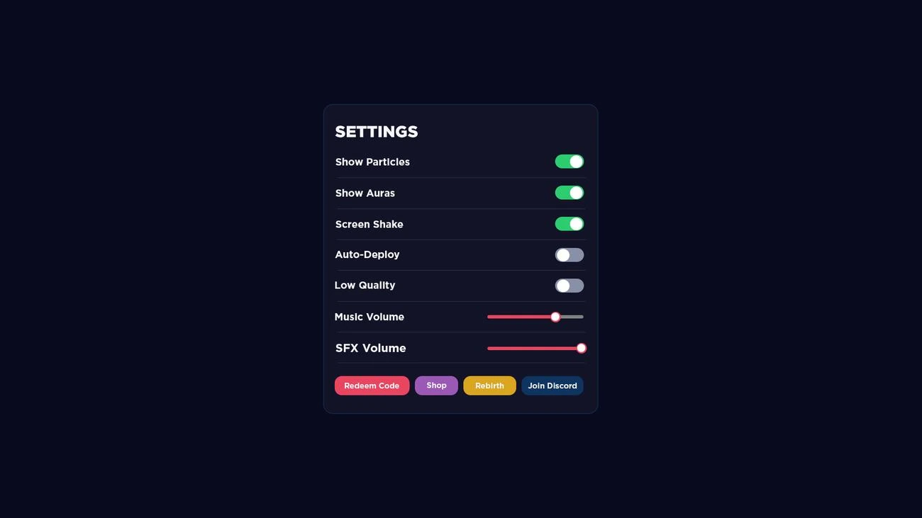 Roblox game settings panel UI design