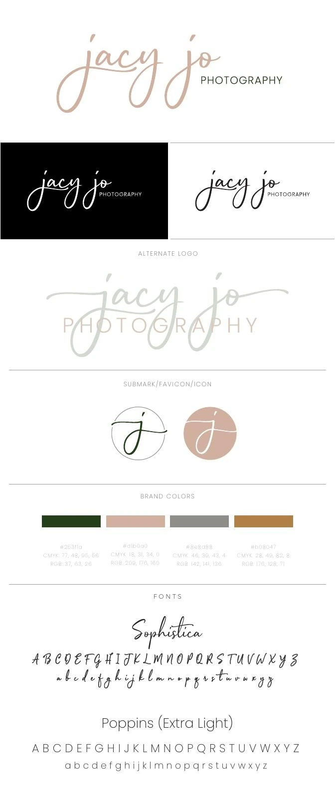 Jacy Jo Photography original cursive logo and old brand colors